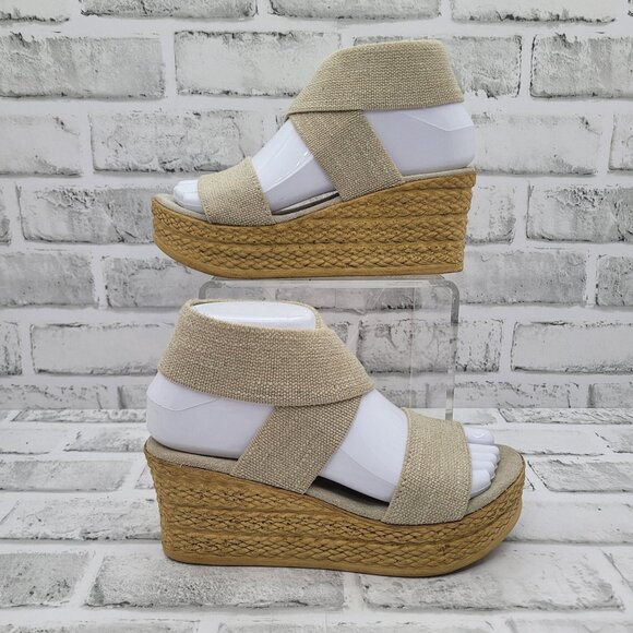 NWOB Charleston Shoe Company Bermuda Wedge Sandal Linen Stretchy Elastic Size 6 - Picture 2 of 8